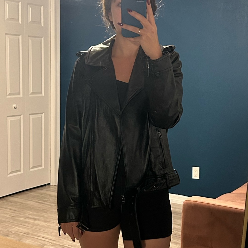 Oversized Designer Black Leather Jacket
